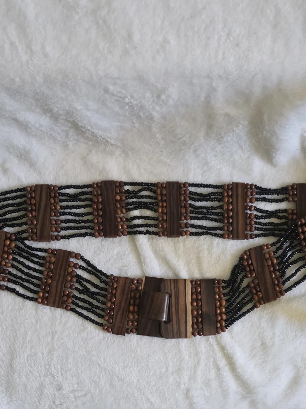 Vintage Boho Multi-Strand Wood Bead Stretch Belt – Statement Waist Belt